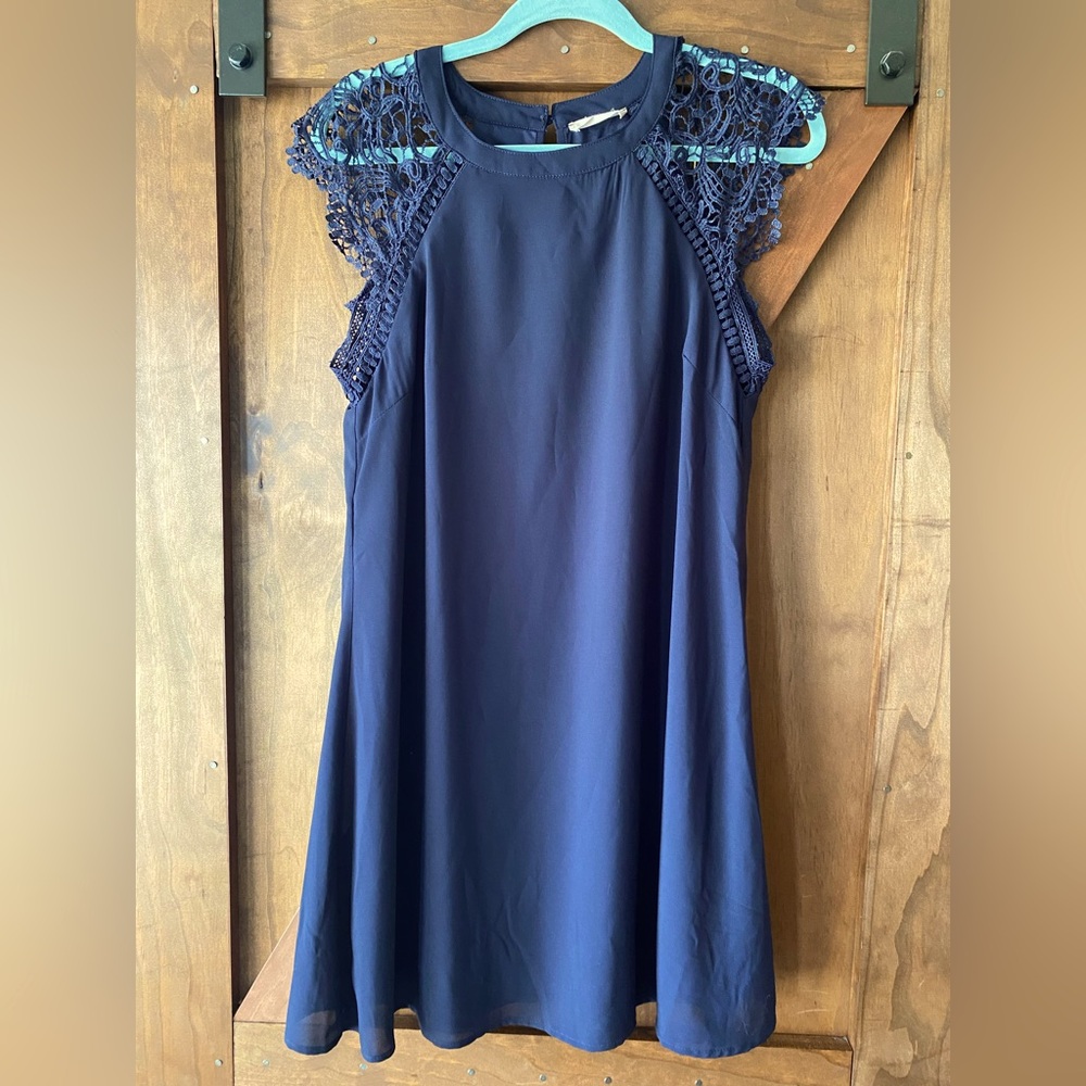 Altar’d State Navy Eyelet Lace Cap Sleeve Knee Length Dress Small